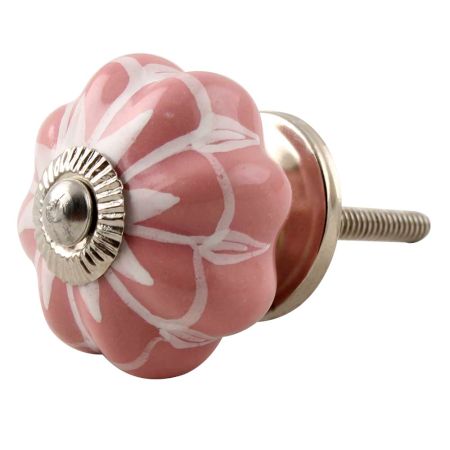 Baby Pink Flower Medium Ceramic Melon Drawer Knob